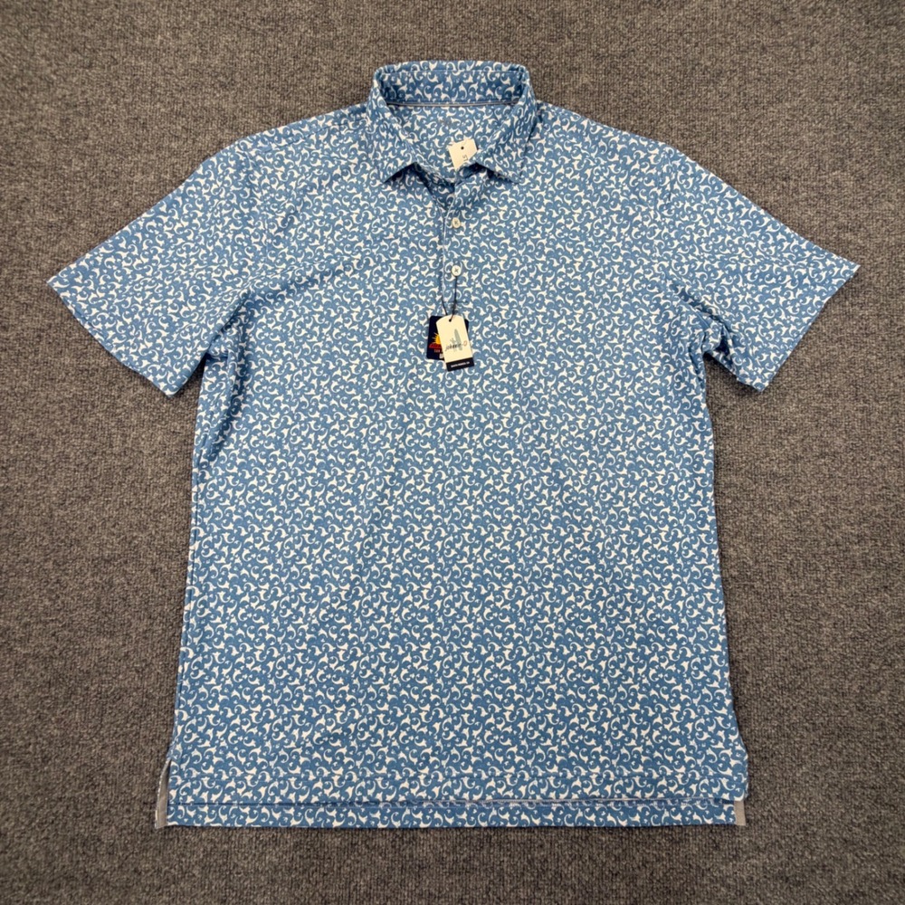 Johnnie-O Mens Prep-Formance Polo Shirt Liberty Blue Scroll Print JMPO461 Large - Picture 2 of 10